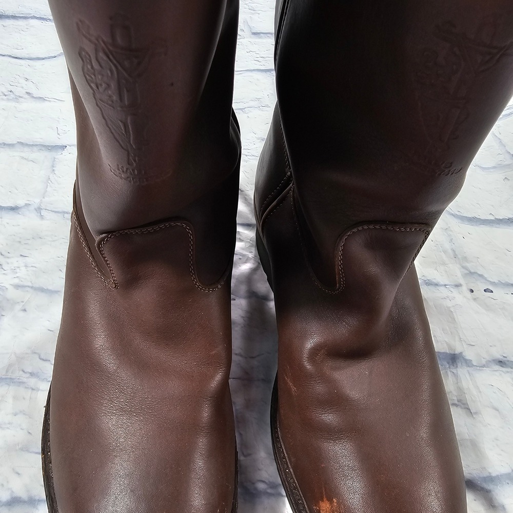 JH Hall Lineman Pull On Boots MENS 10 Brown Leather Western Work Lug Sole - Picture 4 of 14